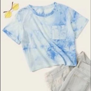 Shein Blue Tie Dye Crop Tee Small EUC